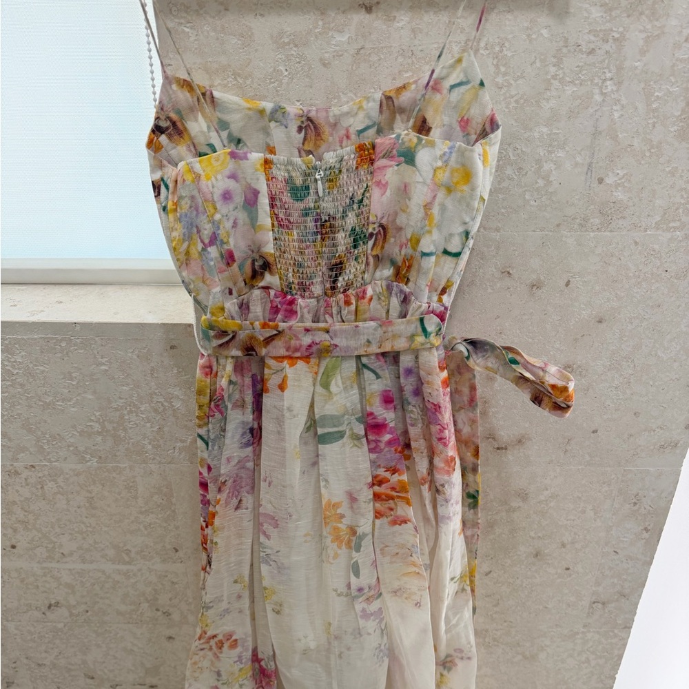 Zimmermann Floral A-Line Dress in Cream and Pink - Picture 9 of 10